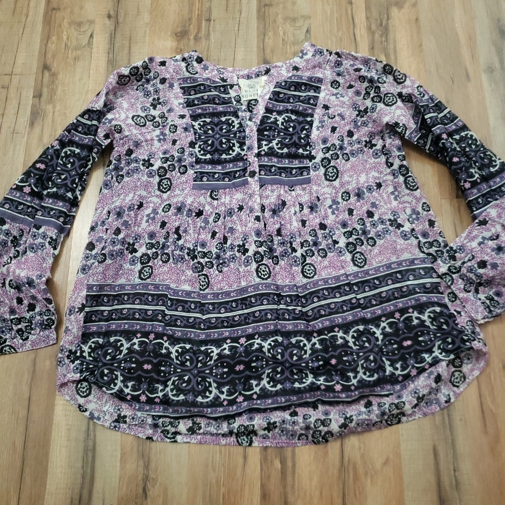 Blue boheme clothing long sleeve printed tunic love one size